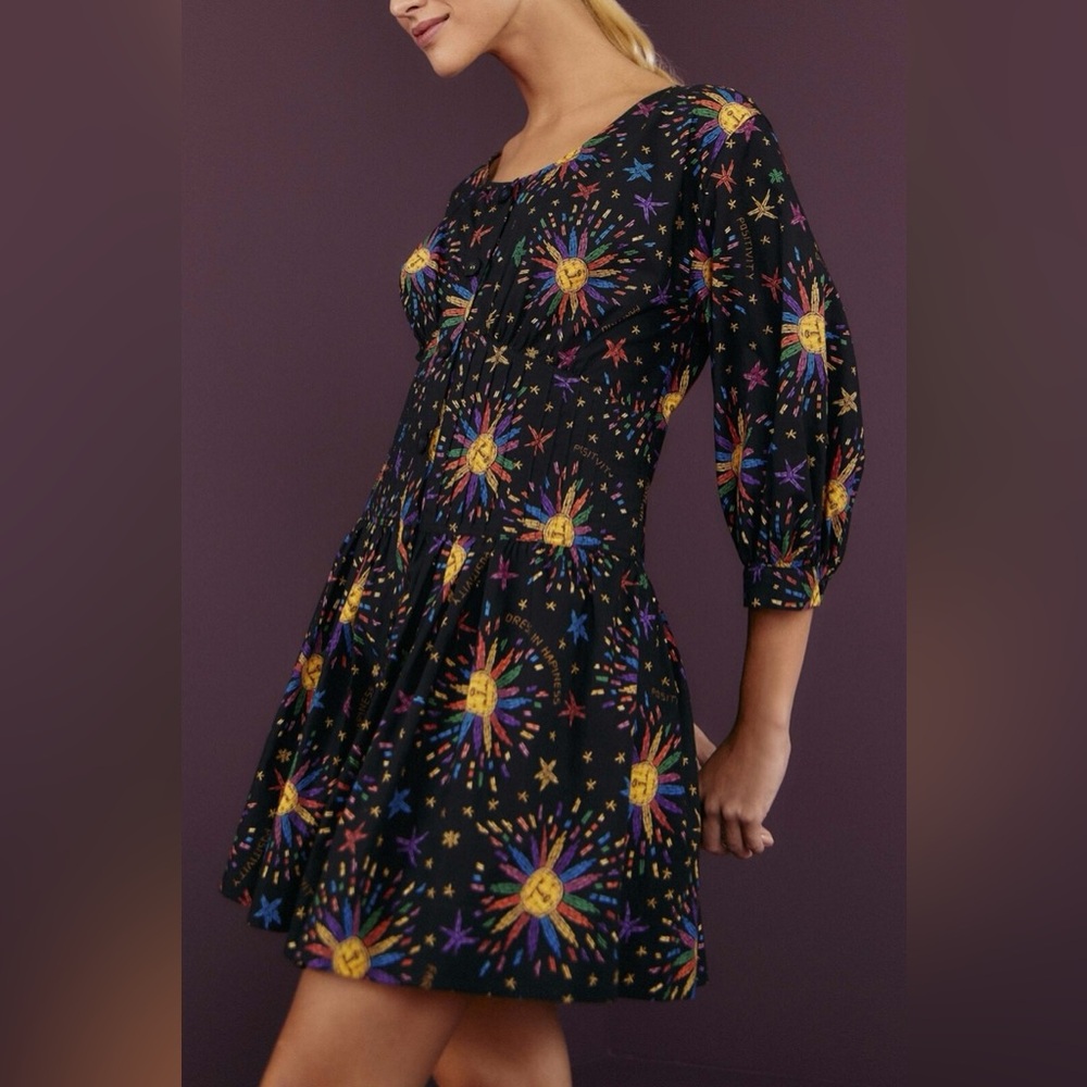 FARM Rio Black Dress with Multicolored Starburst